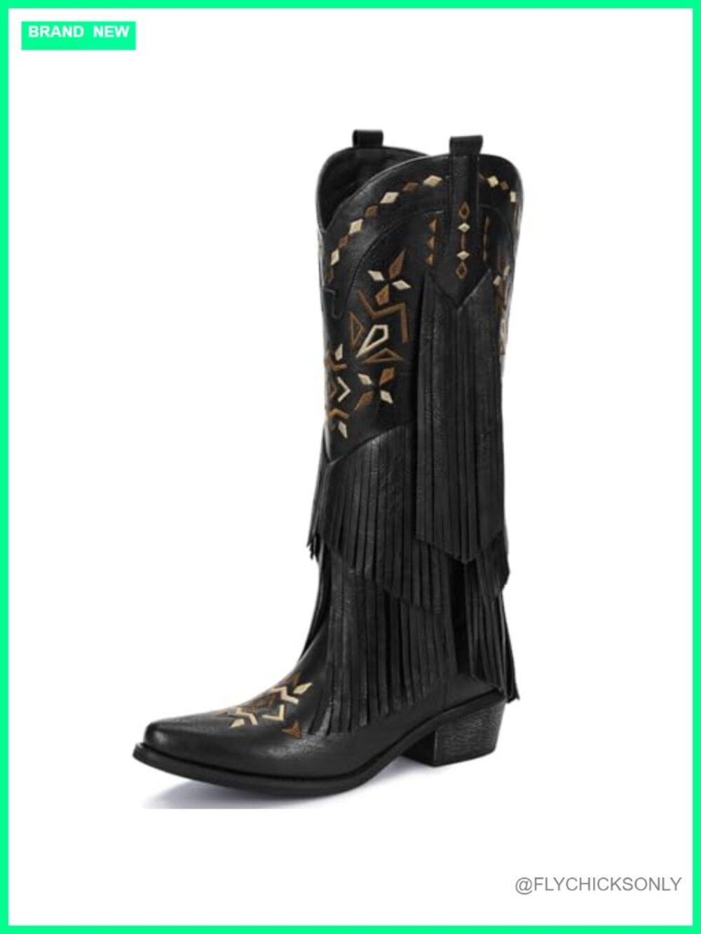 Fringe Knee High Cowboy Boots Faux Leather Pointed Toe Women's Western